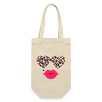 Leopardenbrille mit Lippen - Geschenkbeutel für Flaschen - Natur - Vorne