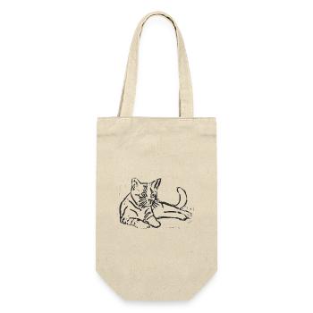 Eleganter Sketch-Print mit Katze - Geschenkbeutel für Flaschen - Natur - Vorne