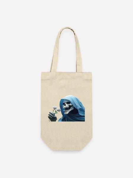 Weiße Rose Für Den Reaper Totenkopf Skull Umhang - Geschenkbeutel für Flaschen - Natur