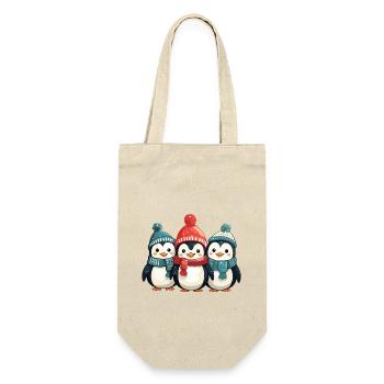 Weihnachten Pinguine Schal Mütze Xmas Süß Niedlich - Geschenkbeutel für Flaschen - Natur - Vorne