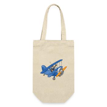 Ein fröhlicher Pilot in einem blauen Flugzeug. - Geschenkbeutel für Flaschen - Natur - Vorne