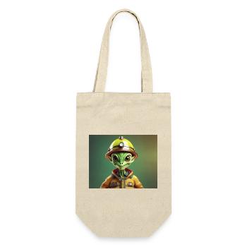 niedliche kleine grüne Retro Vintage Alien Feuerwehrmann - Geschenkbeutel für Flaschen - Natur - Vorne