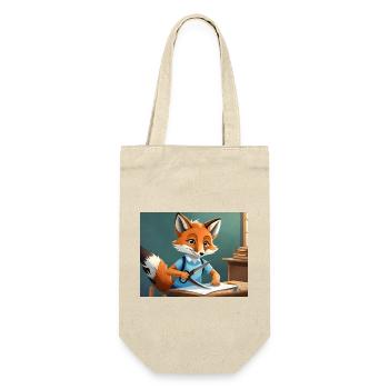 Niedlicher kleiner Unhold, Fuchs schneidet mit Schere - Geschenkbeutel für Flaschen - Natur - Vorne