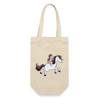 Pony Reiterin Mädchen reiten Ross Ponyhof Kind - Geschenkbeutel für Flaschen - Natur - Vorne