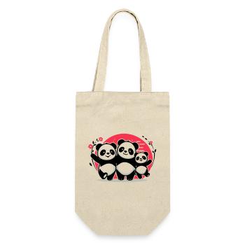 Pandas Family - 1 Elternteil 2 Kinder - Geschenkbeutel für Flaschen - Natur - Vorne