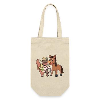 Wilder Westen Katze Esel Pferd Reiter Farmer Kind - Geschenkbeutel für Flaschen - Natur - Vorne