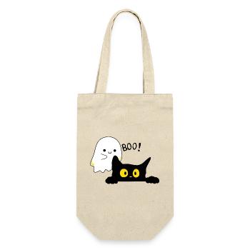 Boo - Geist erschreckt Katze - Geschenkbeutel für Flaschen - Natur - Vorne