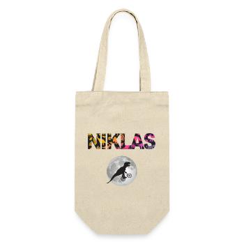 NIKLAS - Schöner Jungen Name mit Dinosaurier - Geschenkbeutel für Flaschen - Natur - Vorne