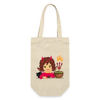 Jolie fille souriante en costume de diable d’Halloween - Sac à bouteille - nature - Devant