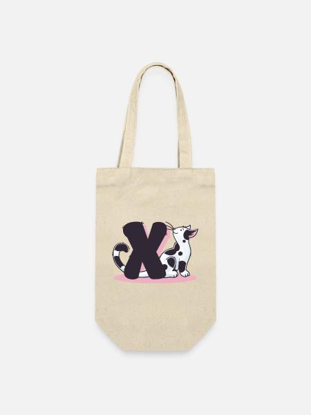 Katze Buchstabe X - Geschenkbeutel für Flaschen - Natur