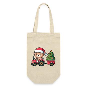 Teddy as Santa Claus with tractor and trailer - Gift Bag for Bottles - nature - Front