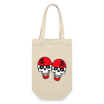 2 Piraten Schädel Skelett Totenkopf Halloween Team - Geschenkbeutel für Flaschen - Natur - Vorne