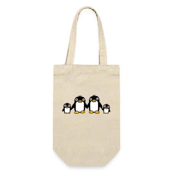 4 pingouins papa maman deux enfants bébé mains tenant - Sac à bouteille - nature - Devant