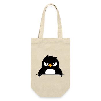 Pinguin Guckt Ernst Böse Gefährlich hinter Mauer - Geschenkbeutel für Flaschen - Natur - Vorne