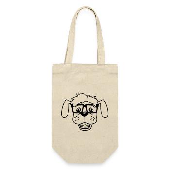 Hund Nerd Hornbrille Geek Zahnspange Schlau Lustig - Geschenkbeutel für Flaschen - Natur - Vorne