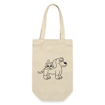 Hund Katze Zwei Freunde Team Kätzchen 2 Duo Crew - Geschenkbeutel für Flaschen - Natur - Vorne