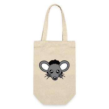 Maus Wand Loch Mauseloch Guckt Süß Lustig Comic - Geschenkbeutel für Flaschen - Natur - Vorne