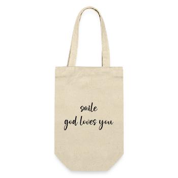 smile god loves you - Geschenkbeutel für Flaschen - Natur - Vorne
