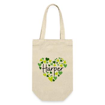 Harper Namensdesign mit herzförmigen grünen Herzen - Geschenkbeutel für Flaschen - Natur - Vorne