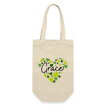 Grace Name Design mit herzförmigen grünen Herzen - Geschenkbeutel für Flaschen - Natur - Vorne