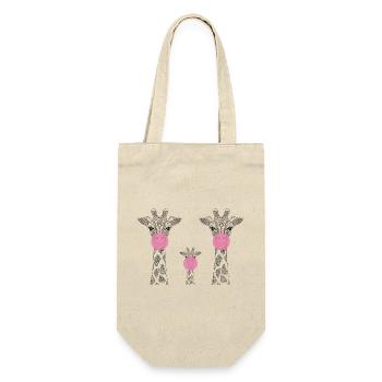 Giraffen-Familie mit Kaugummi - Geschenkbeutel für Flaschen - Natur - Vorne