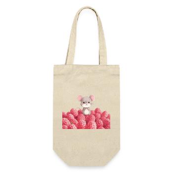 Süße Maus im Himbeerfeld Kinderdesign - Geschenkbeutel für Flaschen - Natur - Vorne