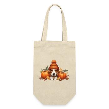 Dog With Pumpkin And Leaves Autumn Design - Gift Bag for Bottles - nature - Front