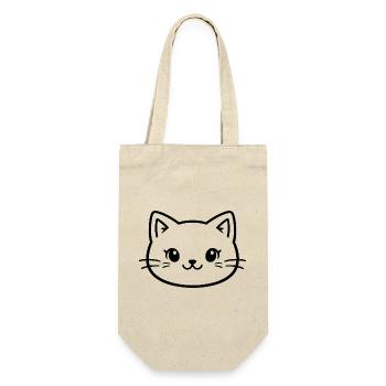 Cute Cat Head Outline – Minimal Line Art - Gift Bag for Bottles - nature - Front