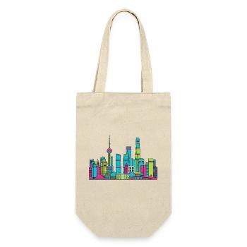 Shanghai City Skyline: Orientalische Perlenlinienzeichnung - Geschenkbeutel für Flaschen - Natur - Vorne