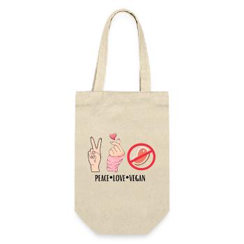 Peace Love Vegan - Geschenkbeutel für Flaschen - Natur - Vorne