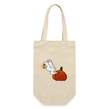 Ghost with lantern over pumpkin - Gift Bag for Bottles - nature - Front