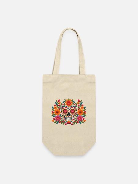 Floral Sugar Skull Burst - Geschenkbeutel für Flaschen - Natur