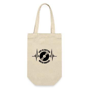 Life is Better with Music vinyl platte puls herzsc - Geschenkbeutel für Flaschen - Natur - Vorne