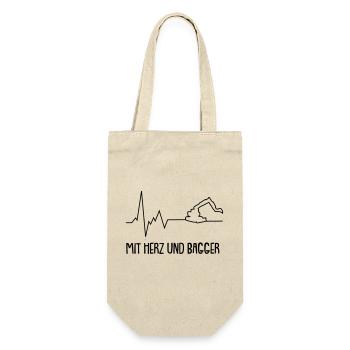 Mit Herz und Bagger - Geschenkbeutel für Flaschen - Natur - Vorne