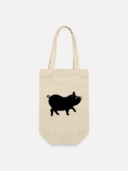 Schweineschattenfigur mit lockigem Schwanz - Geschenkbeutel für Flaschen - Natur