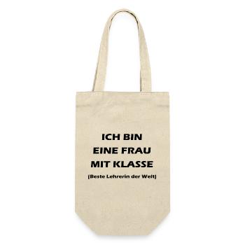 Frau mit Klasse Lehrer Spruch black - Geschenkbeutel für Flaschen - Natur - Vorne