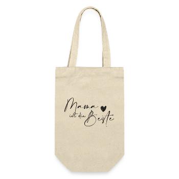 Mama ist die Beste - Geschenkbeutel für Flaschen - Natur - Vorne