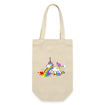 Cartoon Einhorn beim Kotzen, Kacken und Furzen - Geschenkbeutel für Flaschen - Natur - Vorne