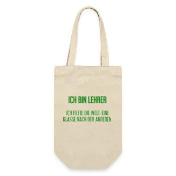 Ich bin Lehrer - ich rette die Welt - Geschenkbeutel für Flaschen - Natur - Vorne