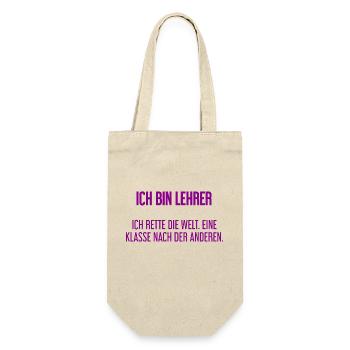 Ich bin Lehrer - ich rette die Welt - Geschenkbeutel für Flaschen - Natur - Vorne