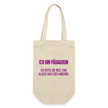Ich bin Pädagogin - ich rette die Welt - Geschenkbeutel für Flaschen - Natur - Vorne