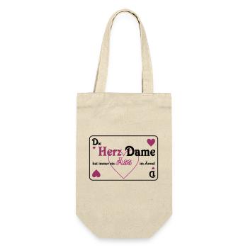 Skat Herz Dame Ass im Ärmel Schrift quer Mau-Mau - Geschenkbeutel für Flaschen - Natur - Vorne