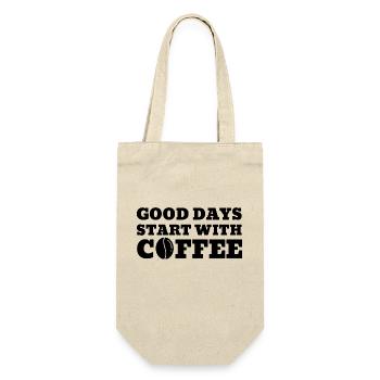 Kaffee Coffee Tasse Koffein Geschenk Kaffeebohne - Geschenkbeutel für Flaschen - Natur - Vorne
