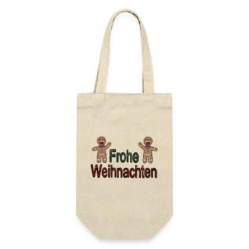 Frohe Weihnachten Lebkuchen Schneegestöber - Geschenkbeutel für Flaschen - Natur - Vorne