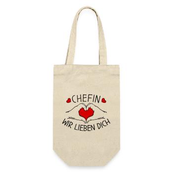Chefin wir lieben Dich - Geschenkbeutel für Flaschen - Natur - Vorne