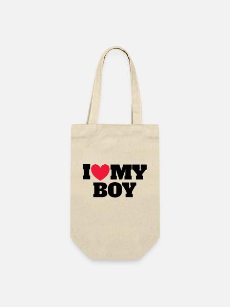I Love My Boy - Geschenkbeutel für Flaschen - Natur