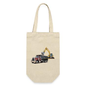 Lastwagen mit Bagger - Geschenkbeutel für Flaschen - Natur - Vorne
