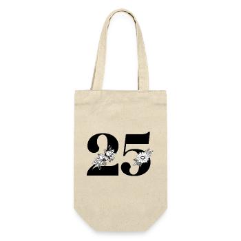 Number 25 Black Floral -25th Floral Anniversary - Gift Bag for Bottles - nature - Front
