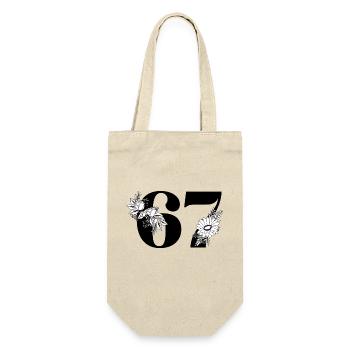 Nummer 67 Schwarze Blumen - 67. Blumengeburtstag - Geschenkbeutel für Flaschen - Natur - Vorne