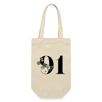 Nummer 91 Blumengrün - 91. Blumengeburtstag - Geschenkbeutel für Flaschen - Natur - Vorne